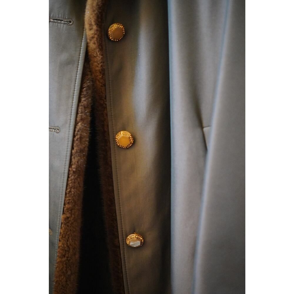 Vintage Woodan Fur Lined Leather Coat Mob Wife Mink Collar Brown Car Coat M - Picture 4 of 11